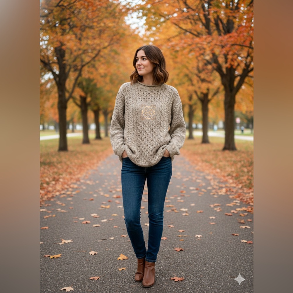 Highland Home Industries Women’s Cable Knit Fisherman Sweater Wool Scotland Sz S